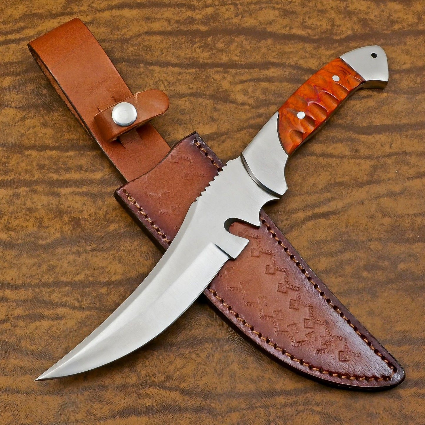 Pathfinder 12-Inch D2 Steel Full Tang Bowie Hunting Knife with Pakka Wood Handle