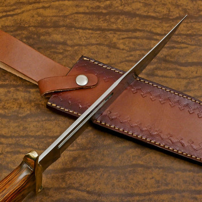 Handmade 12-Inch D2 Steel Clip Point Bowie Hunting Knife with Pakka Wood Handle & Leather Sheath