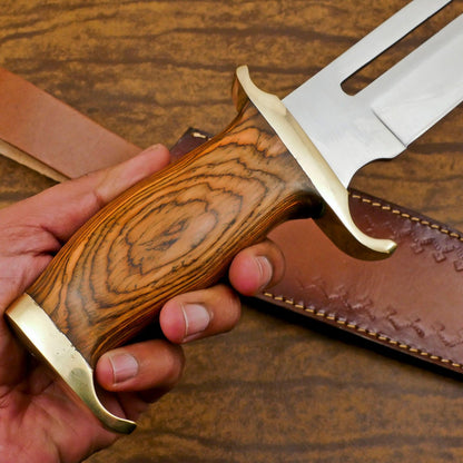 Handmade 12-Inch D2 Steel Clip Point Bowie Hunting Knife with Pakka Wood Handle & Leather Sheath