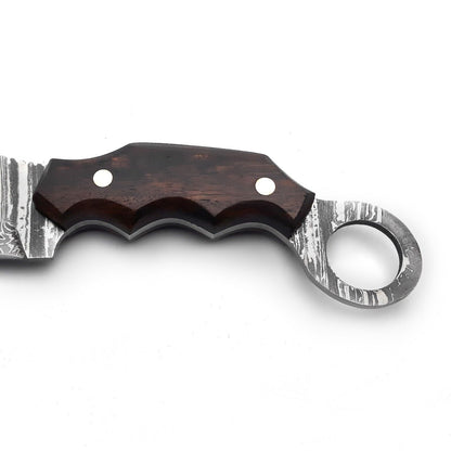 Karambit Knife Handmade Full Tang Damascus Karambit Knife with Wood Handle
