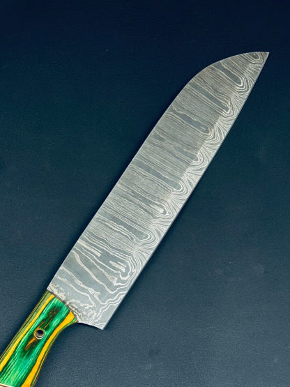 13" Handmade Firestorm Twist Damascus Steel Chef Knife with Bone & Wood Handle