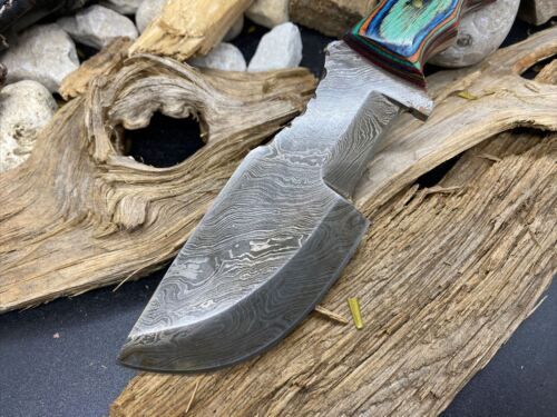 Handmade Damascus Steel Mini Hunting Tracker Knife with Wood Handle & Leather Sheath