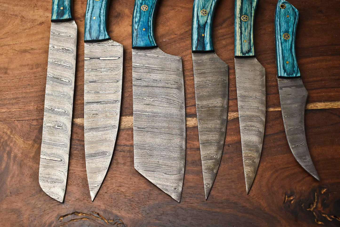 Premium 6-Piece Handmade Damascus Steel Chef Knife Set with Leather Bag