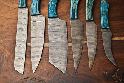 Premium 6-Piece Handmade Damascus Steel Chef Knife Set with Leather Bag