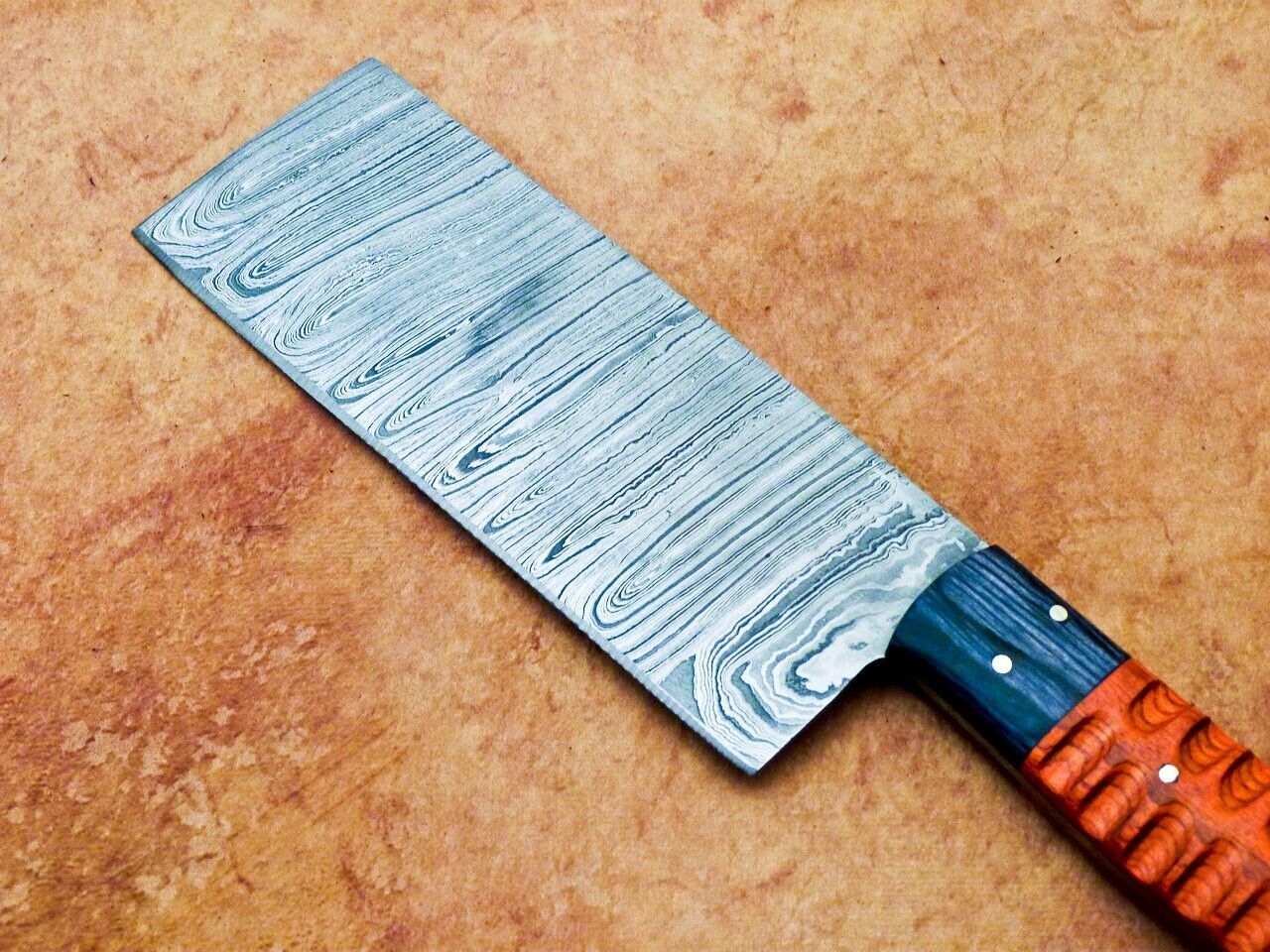 12" Professional Chef Chopper Knife Cleaver – Handmade Damascus Steel Blade, 7" Blade, Hard Wood Handle with Brass Pins