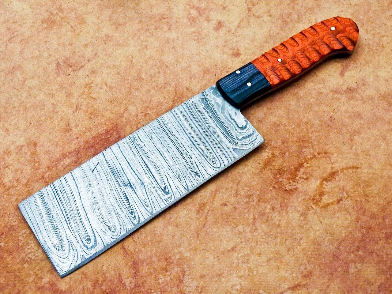 12" Professional Chef Chopper Knife Cleaver – Handmade Damascus Steel Blade, 7" Blade, Hard Wood Handle with Brass Pins