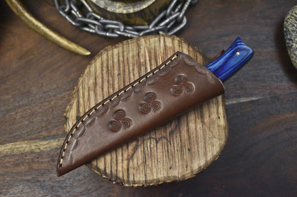 8.0" Custom Rain Drop Damascus Skinner Knife with Hardwood Handle & Micarta Bolster