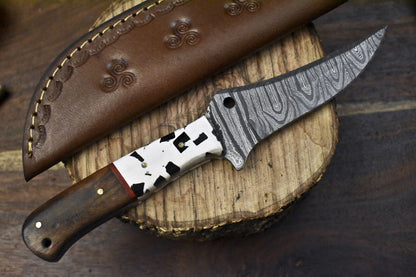 9" Twist Damascus Skinner Knife Mixed Material Handle Handmade Hunting Tool