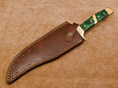 Hand Forged 12-Inch D2 Clip Point Full Tang Bowie Hunting Knife with Leather Sheath