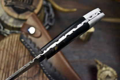 Twist Damascus Skinner Knife with Corain Handle and Micarta Bolster – Handmade EDC Fixed Blade