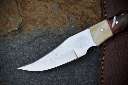 7.5" Handmade Skinner Knife AUS-8 Steel Walnut Wood Handle with Leather Sheath Survival
