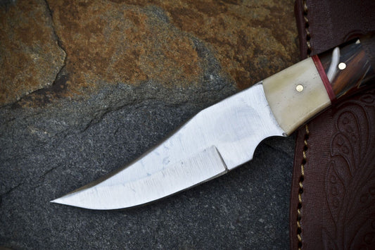 7.5" Handmade Skinner Knife AUS-8 Steel Walnut Wood Handle with Leather Sheath Survival