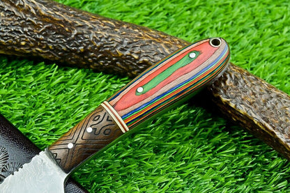 9" Full Tang Damascus Bowie Hunting Knife with Hardwood Handle – Custom Forged Blade