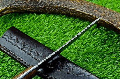 9" Full Tang Damascus Bowie Hunting Knife with Hardwood Handle – Custom Forged Blade
