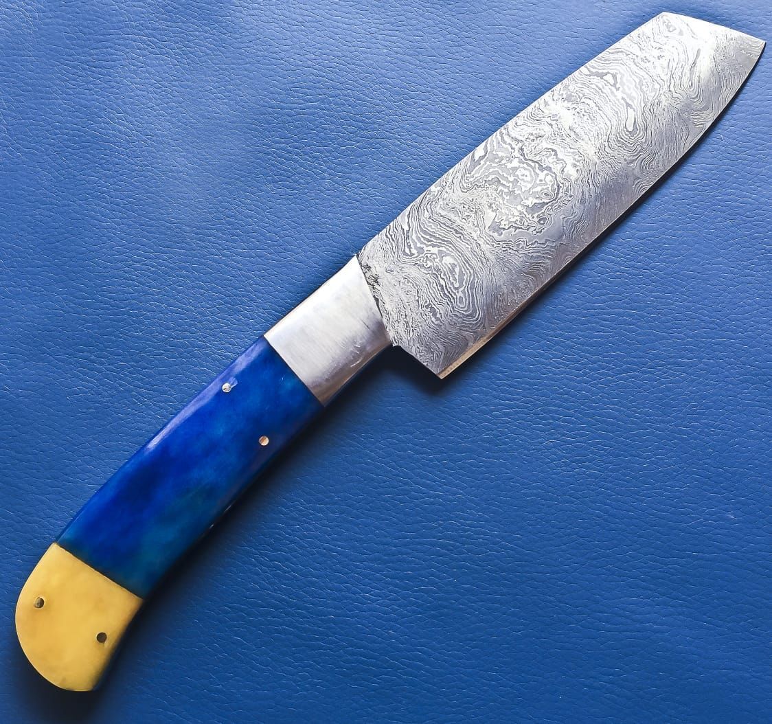 Custom Handmade Damascus Steel Chef Cleaver Knife with Leather Sheath