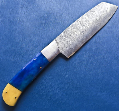Custom Handmade Damascus Steel Chef Cleaver Knife with Leather Sheath