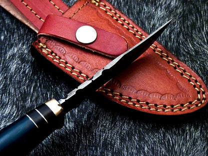 8" Handmade Damascus Steel Bowie Knife – Resin Handle & Leather Sheath