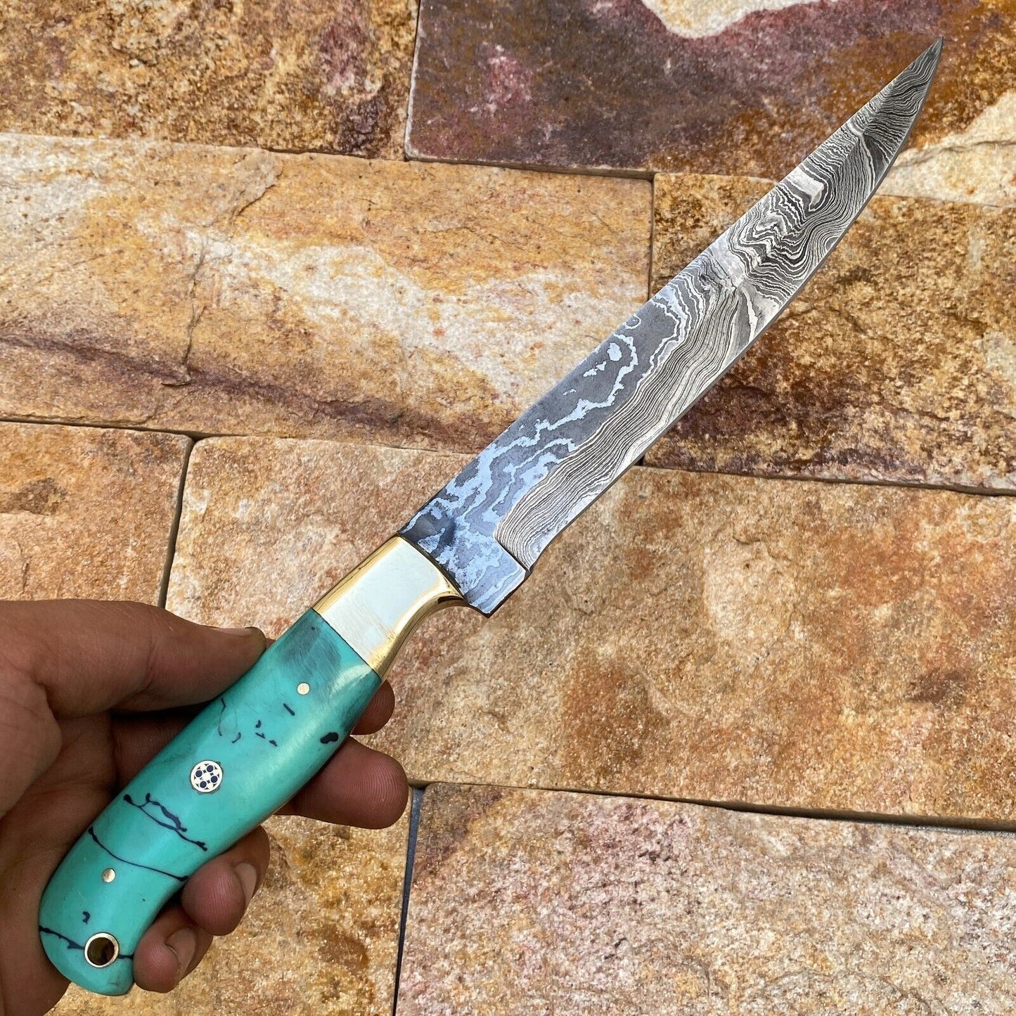 Artisan Damascus Fillet Chef Knife – Hand Forged with Brass Bolster
