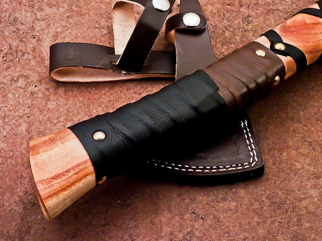 Hand Forged Bearded Viking Axe Tomahawk 18 Inch Carbon Steel with Wood Handle and Leather Sheath