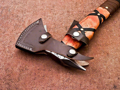 Hand Forged Bearded Viking Axe Tomahawk 18 Inch Carbon Steel with Wood Handle and Leather Sheath