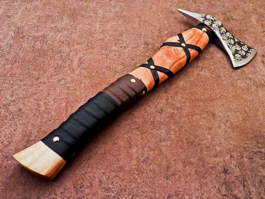 Hand Forged Bearded Viking Axe Tomahawk 18 Inch Carbon Steel with Wood Handle and Leather Sheath