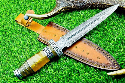 Heritage Forge 12.5 Inch Damascus Dagger Knife with Resin Handle and Double Edge Blade