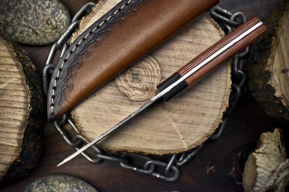 Twist Damascus Skinner Knife with Hardwood Handle and Wooden Bolster – Unique EDC Blade