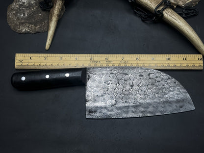 Handmade Damascus Steel Kitchen Chef Cleaver – Full Tang EDC Knife with Wood Handle & Leather Cow Sheath