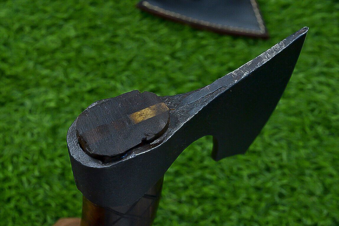 Handcrafted Viking Tomahawk Axe – Carbon Steel Blade with Rose Wood Handle and Leather Sheath, 12 Inch
