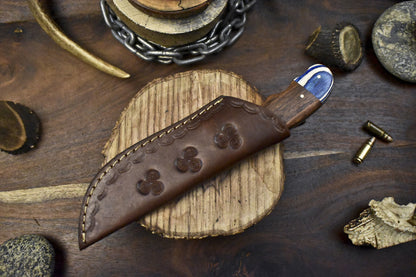 9.5 in Twist Damascus Skinner Knife Walnut Wood Handle for Hunting and Camping