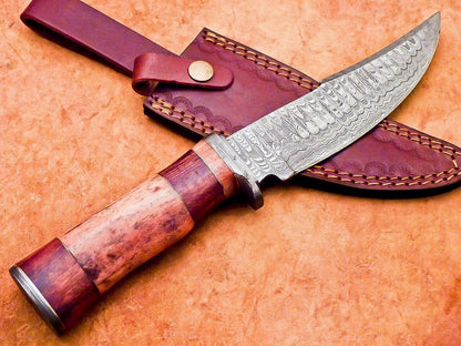 12" Damascus Steel Bowie Knife with Camel Bone Handle – Handmade by Heritage Forge