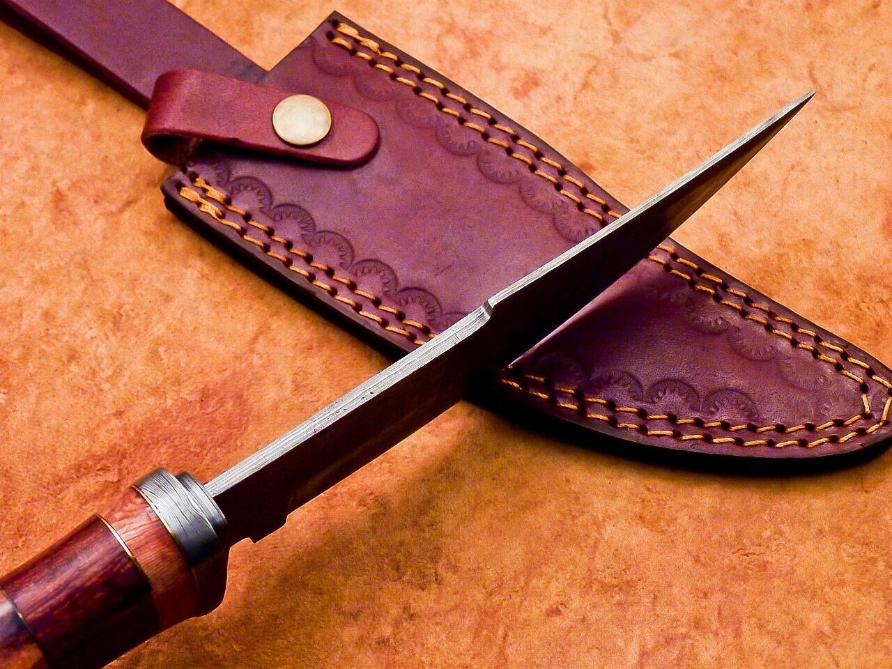 12" Damascus Steel Bowie Knife with Camel Bone Handle – Handmade by Heritage Forge