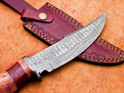 12" Damascus Steel Bowie Knife with Camel Bone Handle – Handmade by Heritage Forge