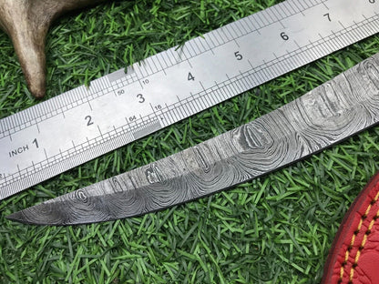 14" Damascus Fillet Knife Custom Handmade Fillet Knife W/Sheath and Wood Handle