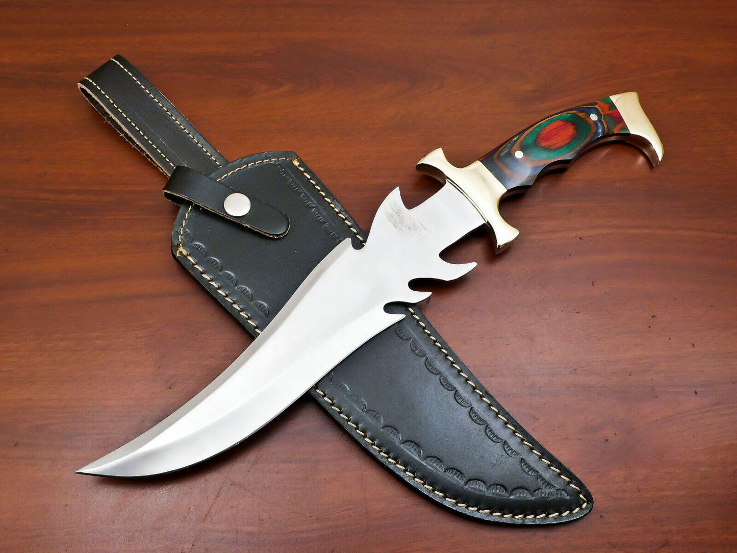 Handmade 12 Inch D2 Steel Full Tang Bowie Hunting Knife – Brass Guard