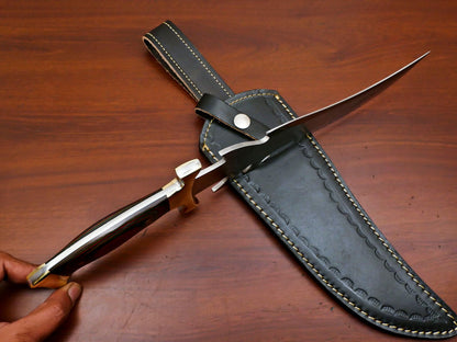 Handmade 12 Inch D2 Steel Full Tang Bowie Hunting Knife – Brass Guard