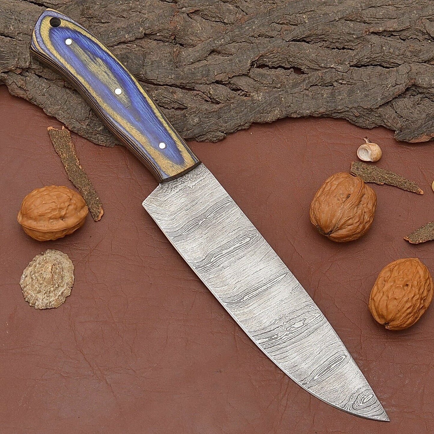 Premium Handmade Damascus Steel Fillet Chef Knife with Full Tang Pakka Wood Handle