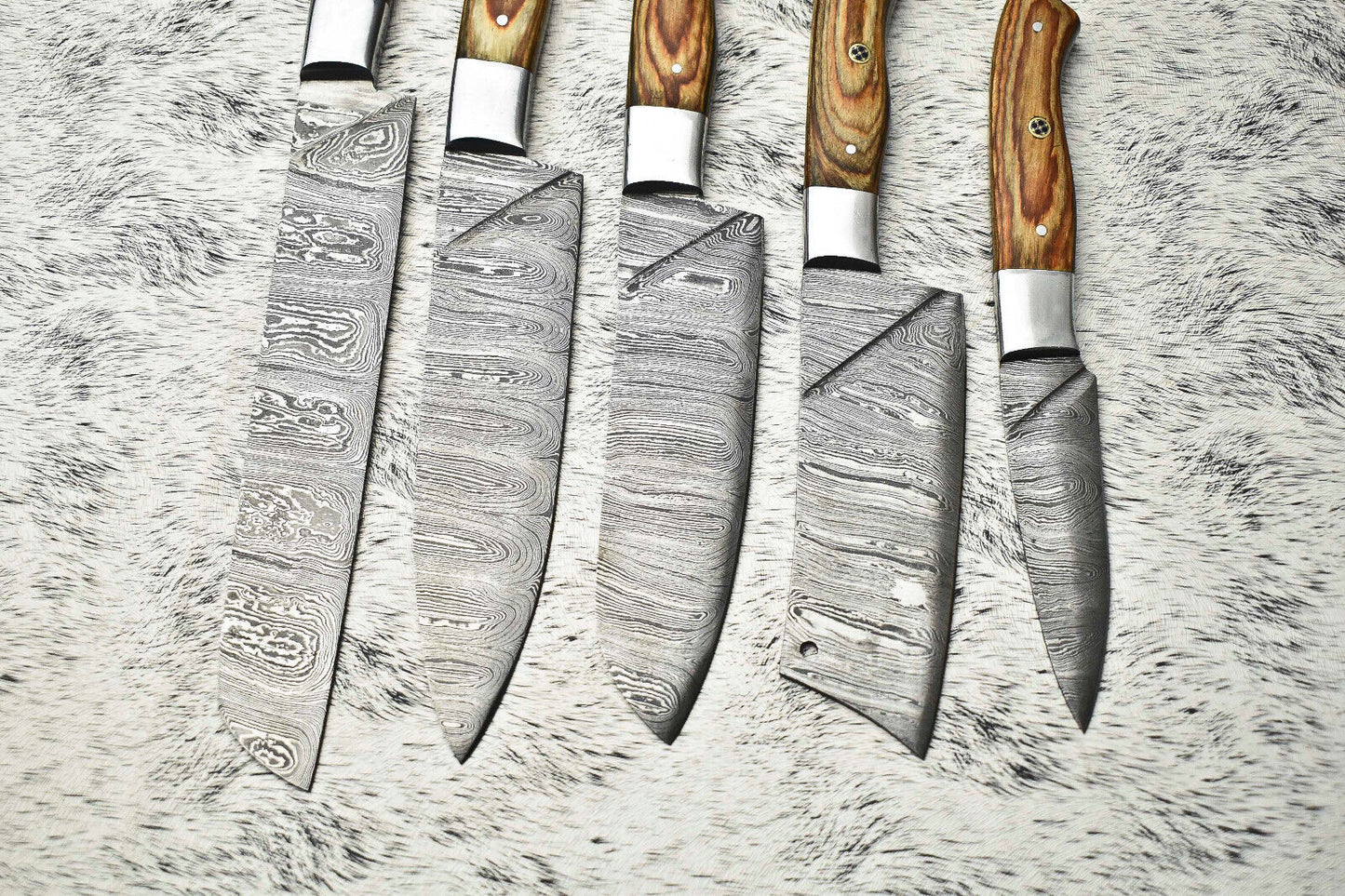 Custom 5-Piece Handmade Damascus Steel Chef Knife Set | Full Tang Kitchen Knives