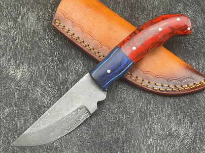 8 Inch Custom Handmade Damascus Bowie Knife with Resin and Hardwood Handle