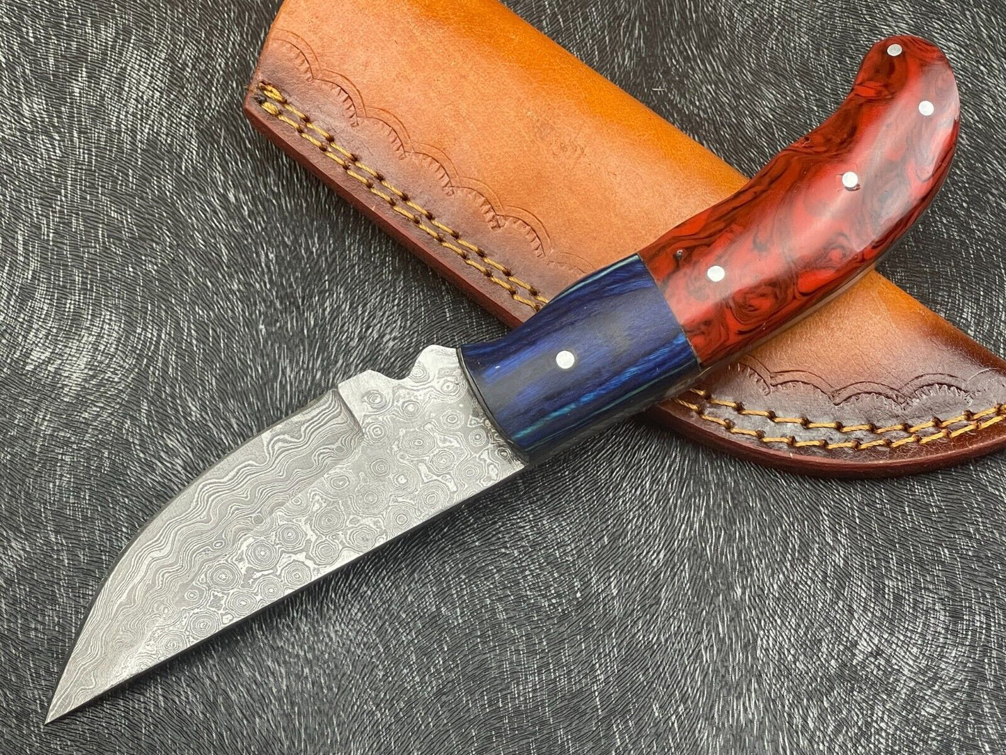 8 Inch Custom Handmade Damascus Bowie Knife with Resin and Hardwood Handle