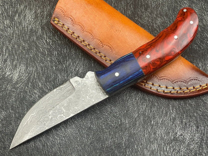 8 Inch Custom Handmade Damascus Bowie Knife with Resin and Hardwood Handle