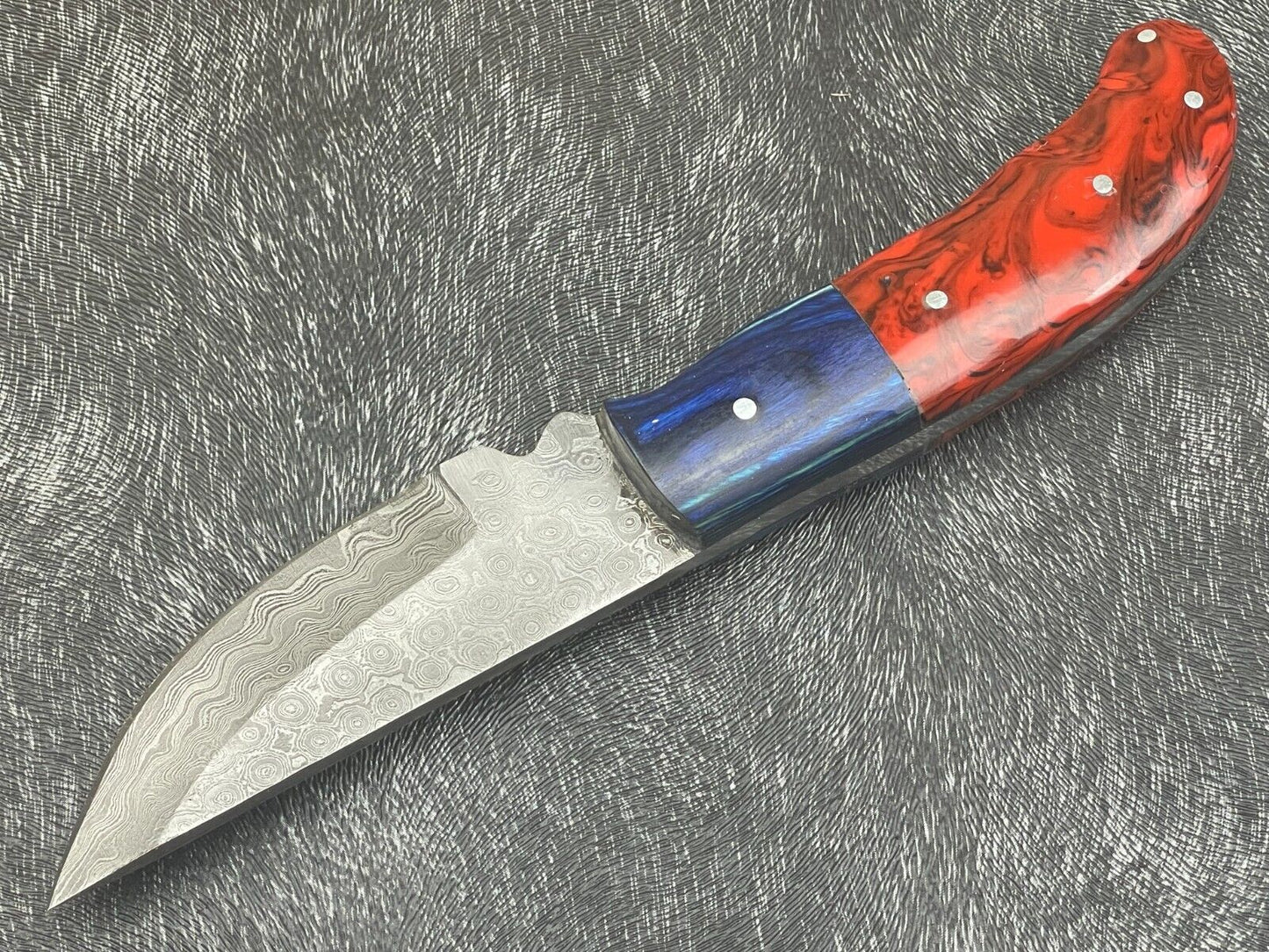 8 Inch Custom Handmade Damascus Bowie Knife with Resin and Hardwood Handle