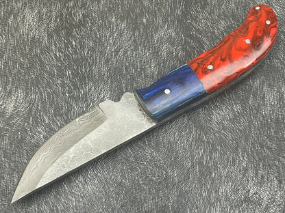 8 Inch Custom Handmade Damascus Bowie Knife with Resin and Hardwood Handle
