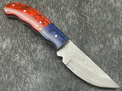 8 Inch Custom Handmade Damascus Bowie Knife with Resin and Hardwood Handle
