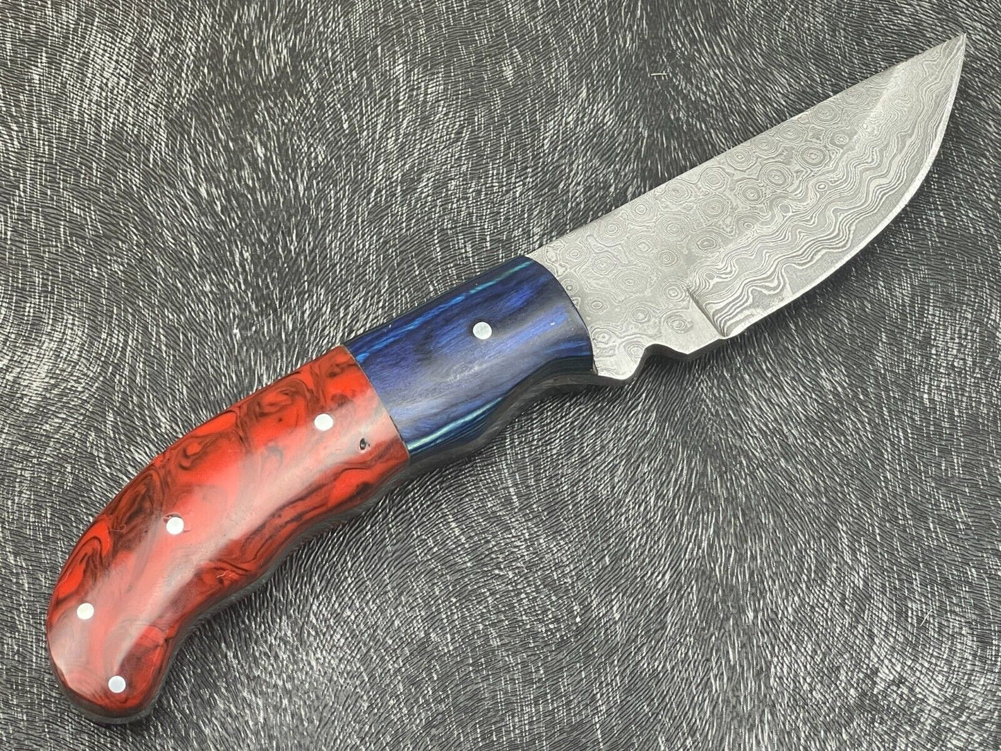 8 Inch Custom Handmade Damascus Bowie Knife with Resin and Hardwood Handle