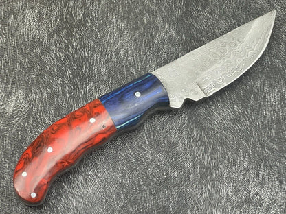 8 Inch Custom Handmade Damascus Bowie Knife with Resin and Hardwood Handle