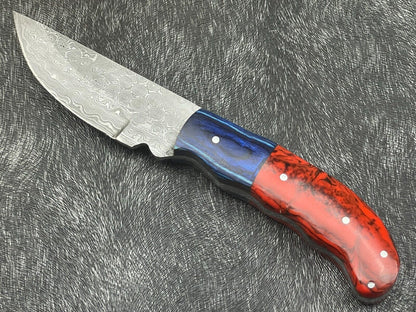 8 Inch Custom Handmade Damascus Bowie Knife with Resin and Hardwood Handle