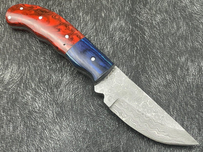 8 Inch Custom Handmade Damascus Bowie Knife with Resin and Hardwood Handle
