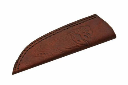 Hunting Skinner Knife | 3.5" Stainless Steel Blade | Red White Blue Bone-Wood Handle | Full Tang with Leather Sheath