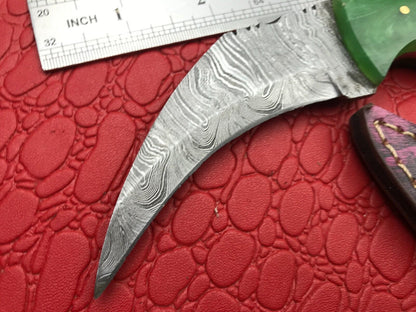8" Handmade Damascus Karambit Best Karambit Damascus Steel Hunting Knife With Resin Handle